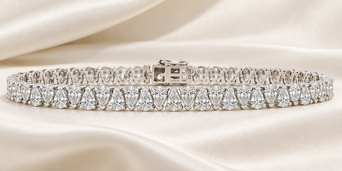 10Ct Pear Shape Diamond Tennis Bracelet Wide 14k White Gold Lab Grown