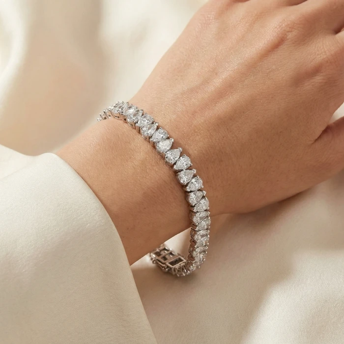 10Ct Pear Shape Diamond Tennis Bracelet Wide 14k White Gold Lab Grown