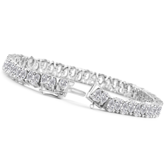 10Ct Pear Shape Diamond Tennis Bracelet Wide 14k White Gold Lab Grown