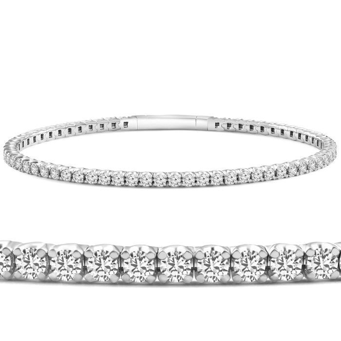 3Ct Round Diamond Flexible Oval Bangle Women's Bracelet 14k White Gold Lab Grown