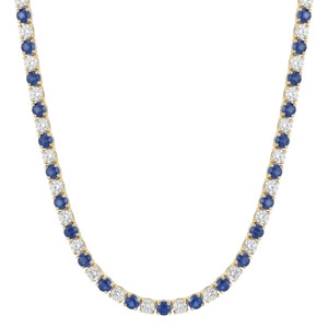 30Ct Blue Sapphire & Diamond Tennis Necklace 14k Gold 16.5" Lab Grown