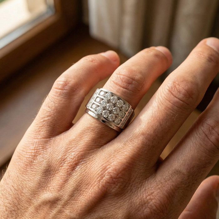 2Ct Men's Diamond Ring in 14k Gold Lab Grown Multi-Row Channel Set