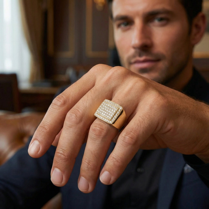 3Ct Men's Diamond Ring in 10k Gold Lab Grown