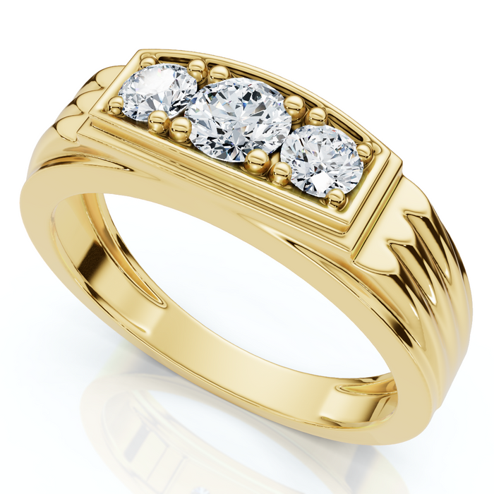 3/4Ct Men's 3 Stone Diamond Wedding Anniversary Ring in 14k Gold Lab Grown