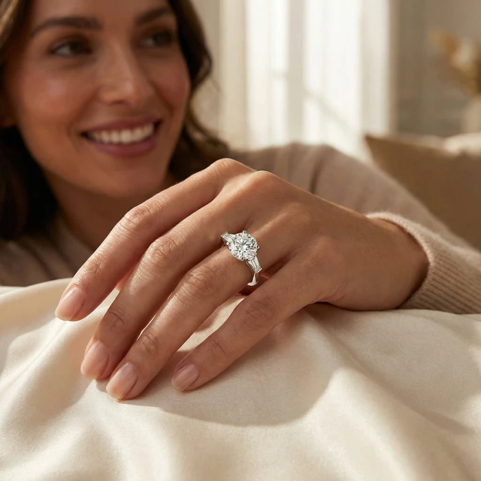 Certified 2 5/8Ct 3-Stone Baguette Diamond Engagement Ring 14k Gold Lab Grown