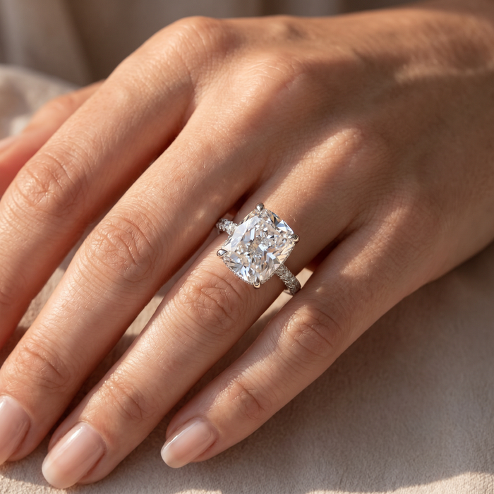 Certified 5.86Ct Elongated Cushion Diamond Hidden Halo Engagement Ring Gold