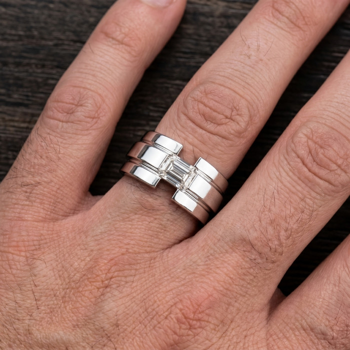 Certified 2 1/2Ct Emerald Cut Solitaire Diamond Ring 10k Gold Lab Grown Men's