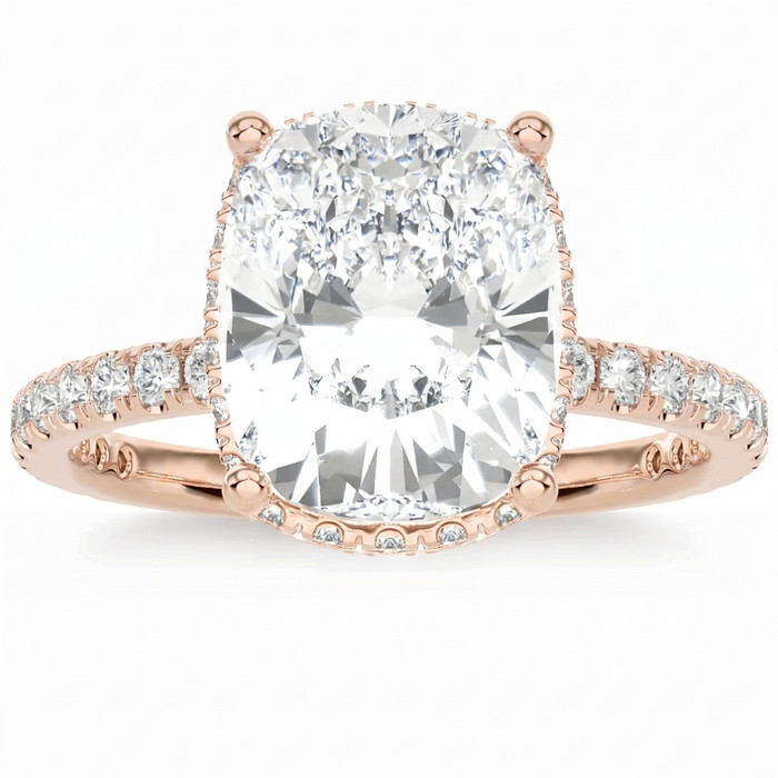 Certified 4.50Ct Cushion Diamond Engagement Ring Hidden Halo 14k Lab Grown