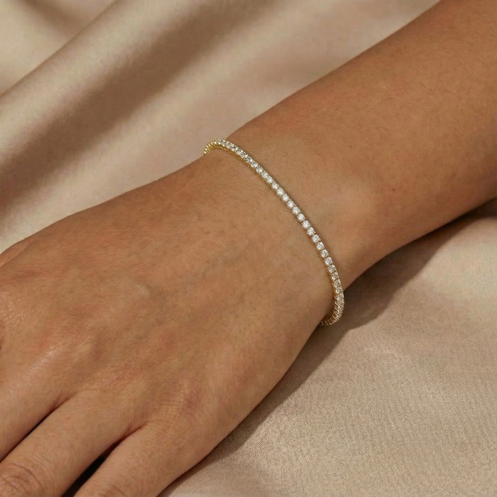 3 Ct Lab Grown Diamond Tennis Bracelet 7" 14k Yellow Gold