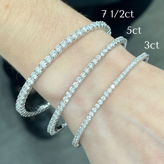 3.00-7 1/2Ct TW Flexible Diamond Bangle Tennis Bracelet Lab Grown 14k Gold
