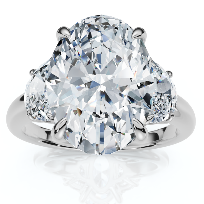 Certified Joanna 4 3/4Ct Oval & Half Moon Diamond Engagement 14k Gold Lab Grown