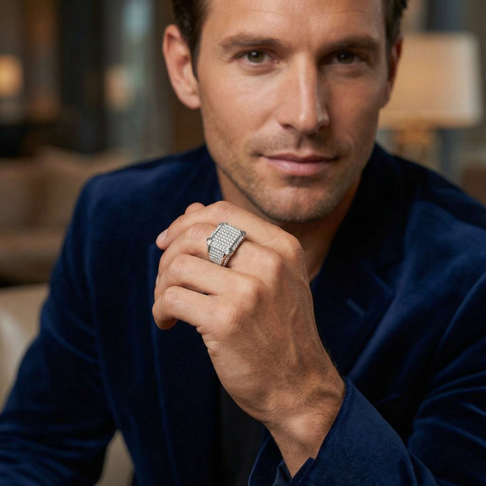 2Ct Men's Diamond Ring in 14k Gold Lab Grown