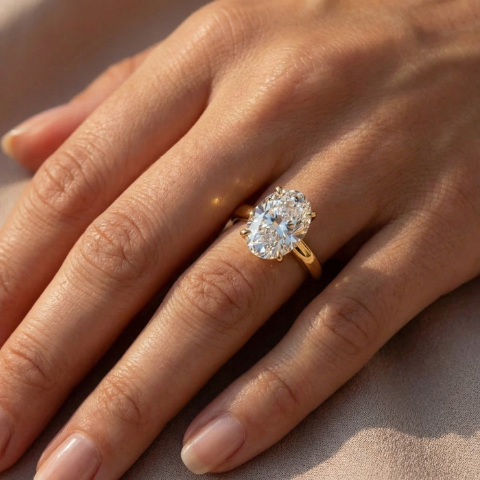 Certified 5Ct Oval 14k Yellow Gold Diamond Engagement Ring Lab Grown