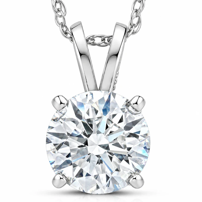 Certified 1Ct Round Diamond Solitaire Pendant Gold Necklace Lab Grown