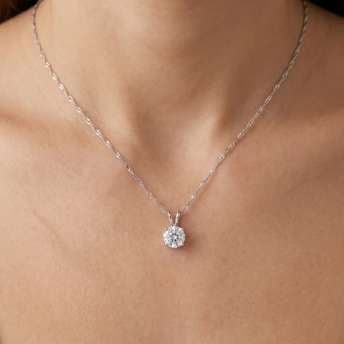 Certified 1Ct Round Diamond Solitaire Pendant Gold Necklace Lab Grown