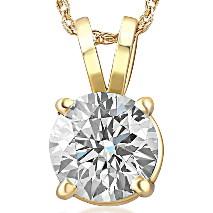 Certified 1Ct Round Diamond Solitaire Pendant Gold Necklace Lab Grown