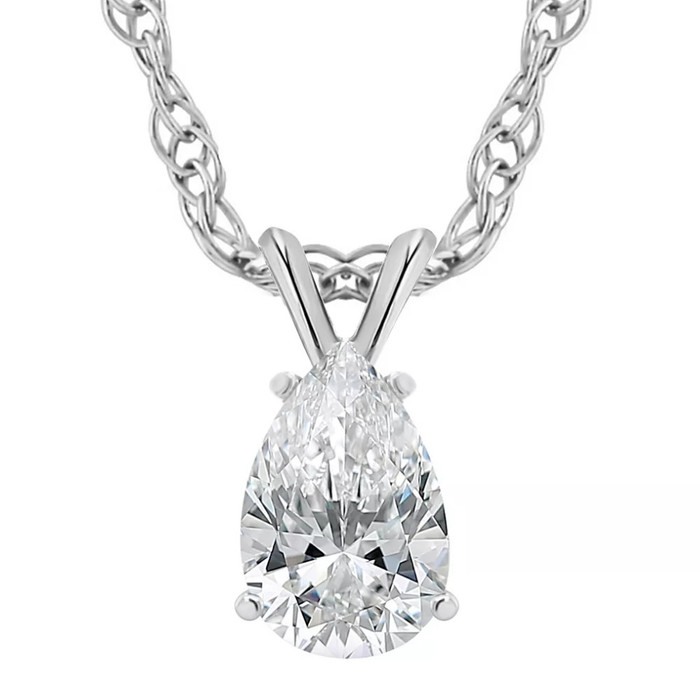 1/2Ct Pear Solitaire Diamond Pendant Necklace 14k Gold (E-F,VS2-SI1)