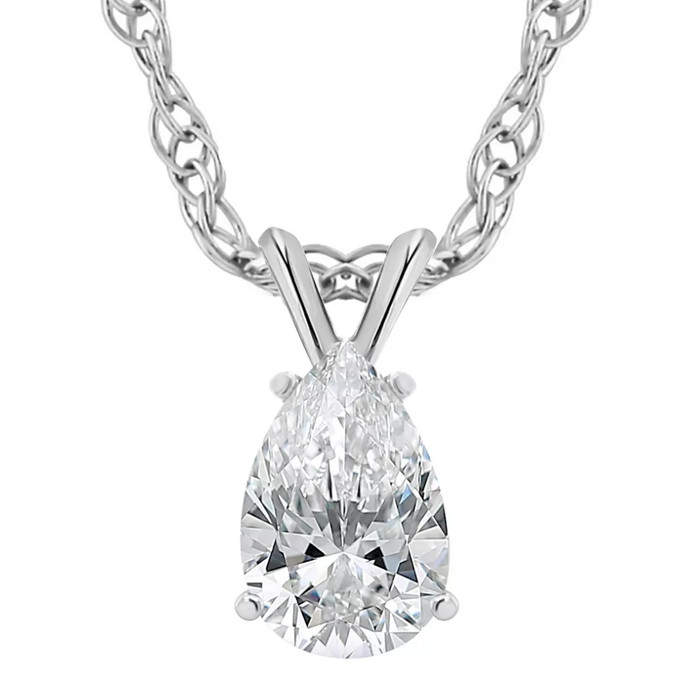 1/2Ct Pear Solitaire Diamond Pendant Necklace 14k Gold (E-F,VS2-SI1)