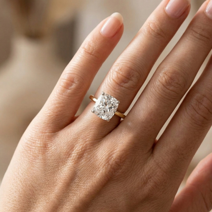 4 Ct 14k Two Tone Certified Lab Grown Cushion Diamond Engagement Ring