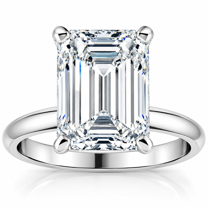 Certified 4Ct Emerald Cut Solitaire Diamond Engagement Ring Lab Grown 14k