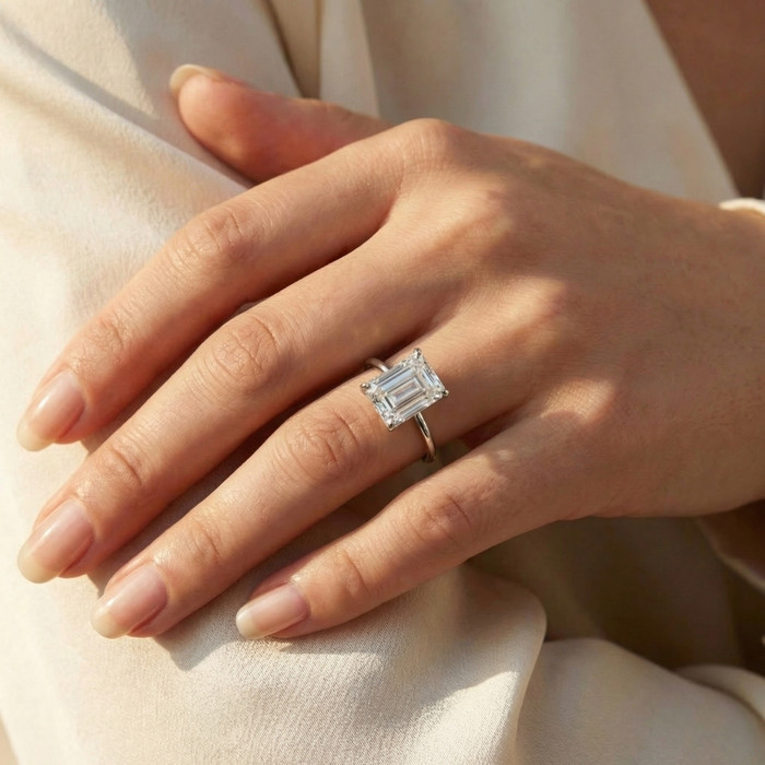 Certified 4Ct Emerald Cut Solitaire Diamond Engagement Ring Lab Grown 14k