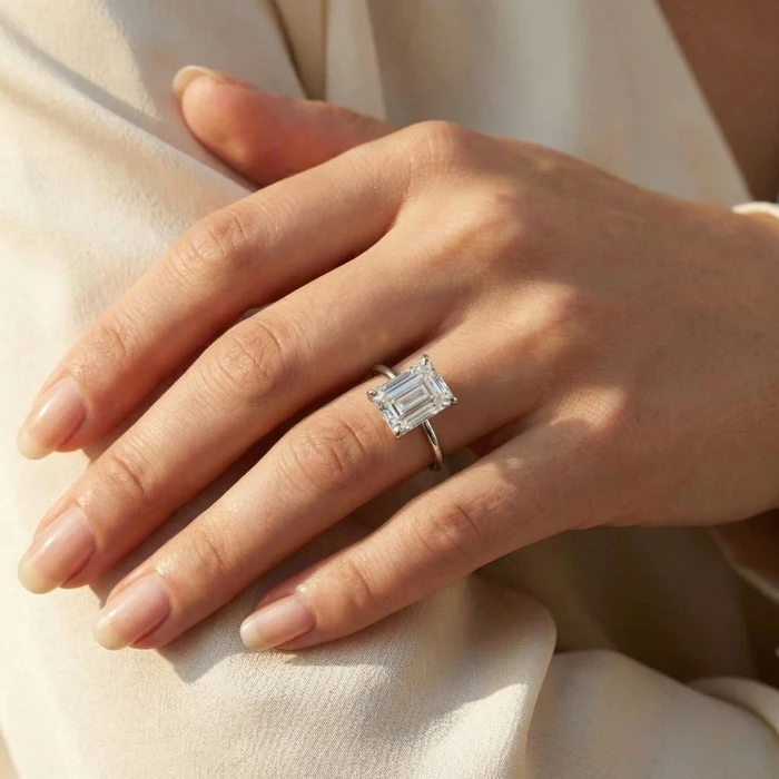 Certified 4Ct Emerald Cut Solitaire Diamond Engagement Ring Lab Grown 14k