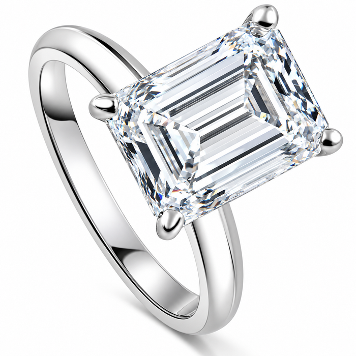Certified 4Ct Emerald Cut Solitaire Diamond Engagement Ring Lab Grown 14k