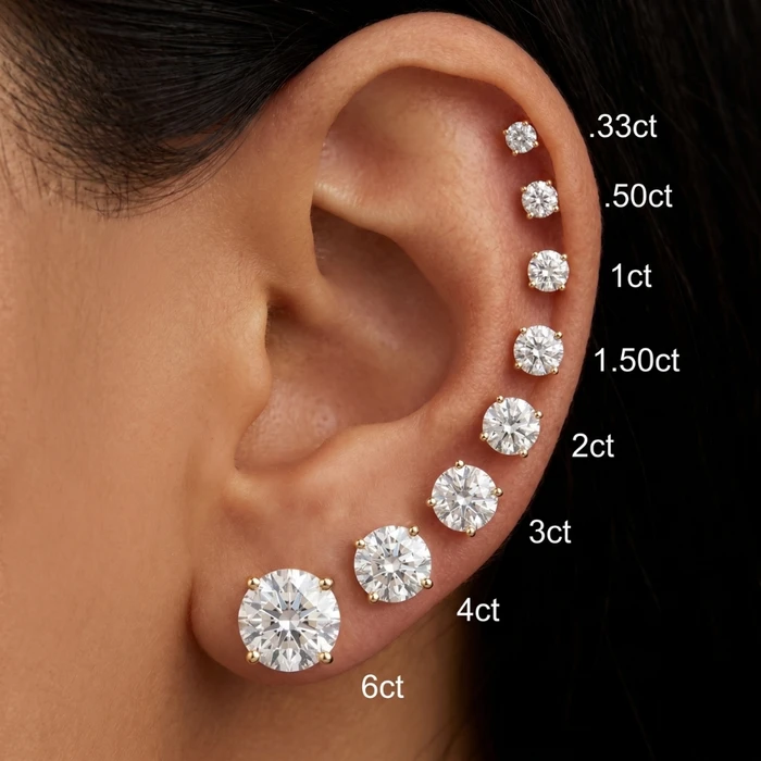 Round Four Prong Natural Diamond Studs 14k Gold
