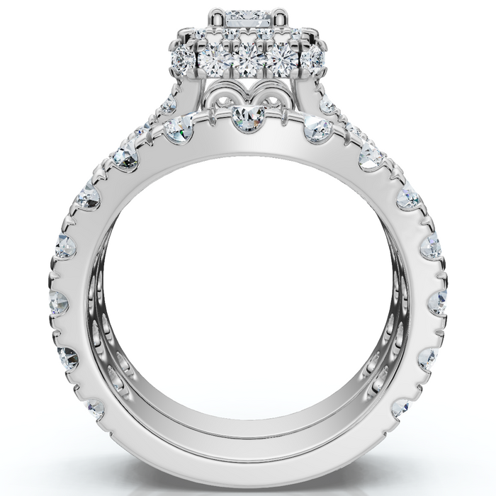 4Ct TW Emerald Cut Halo Diamond Engagement Wedding Ring Set Lab Grown Gold