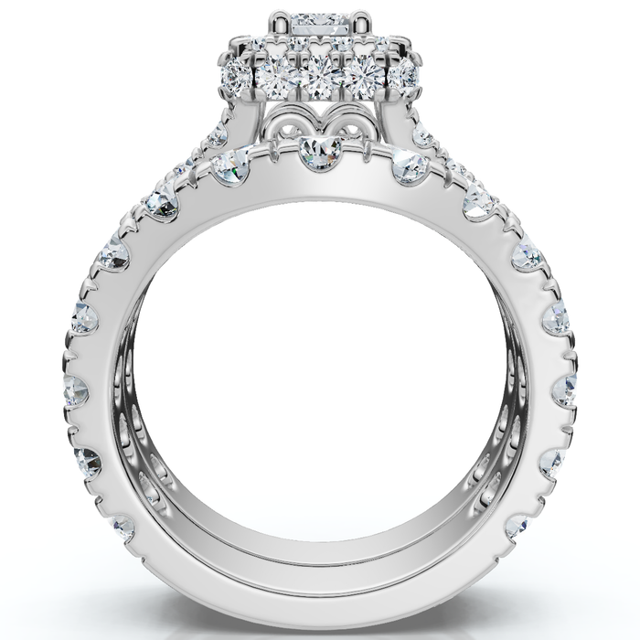 4Ct TW Emerald Cut Halo Diamond Engagement Wedding Ring Set Lab Grown Gold