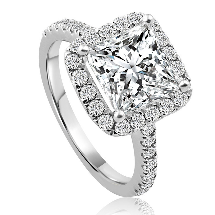 Certified 3.80Ct Princess Cut Halo Diamond Engagement Ring 14k White Gold Certified 3.80Ct Princess Cut Halo Diamond Engagement Ring 14k White Gold