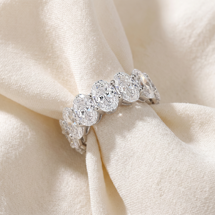 12 1/2Ct Oval Diamond Eternity Ring 14k Gold Lab Grown