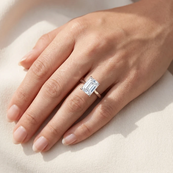 2Ct 14k White Gold Emerald Cut Solitaire Lab Grown Diamond Engagement Ring