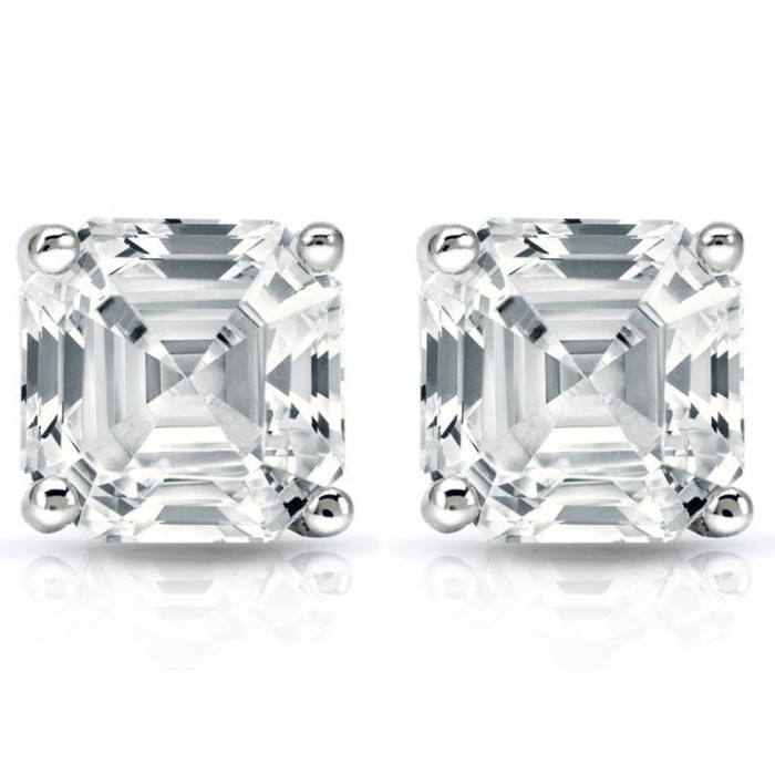 2.04Ct Asscher Cut Diamond Studs 14k White Gold Lab Grown Earrings