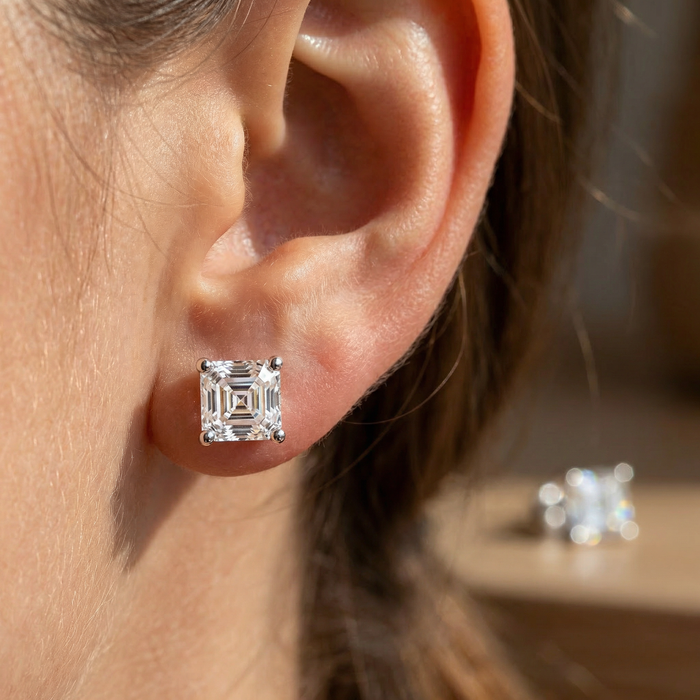 Certified 3Ct Asscher Cut Diamond Studs 14k White Gold Lab Grown Earrings