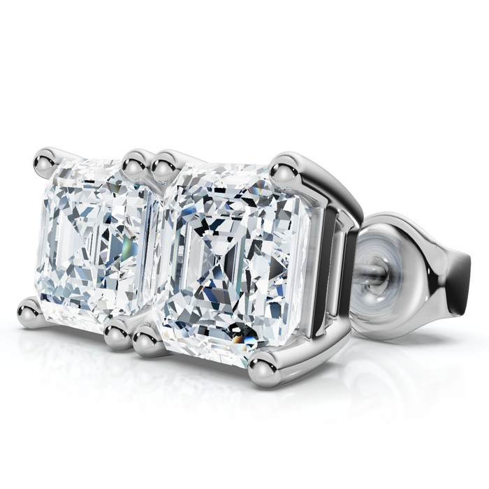 Certified 3Ct Asscher Cut Diamond Studs 14k White Gold Lab Grown Earrings