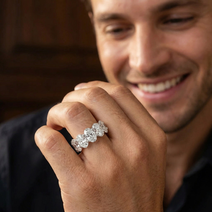 12.50Ct Oval Moissanite Eternity Wedding Anniversary Women's Ring 14k Gold