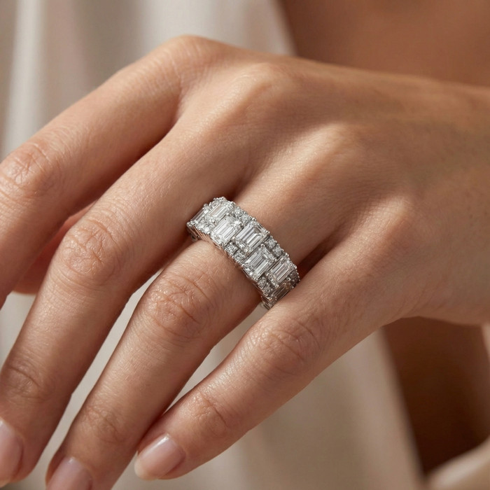 3Ct Emerald Cut Wedding Ring Anniversary Band 14k Gold Lab Grown