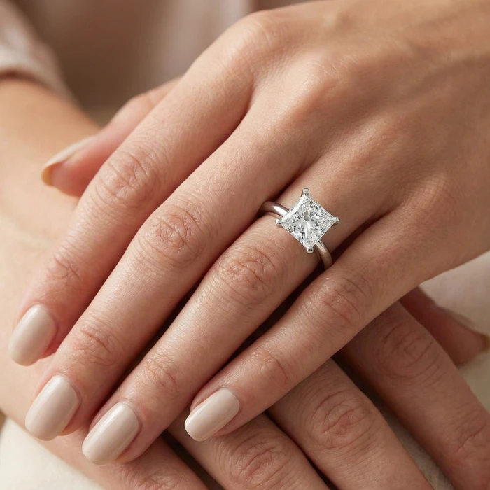 3Ct Certified Princess Cut Solitaire Diamond Engagement Ring 14k Gold Lab Grown