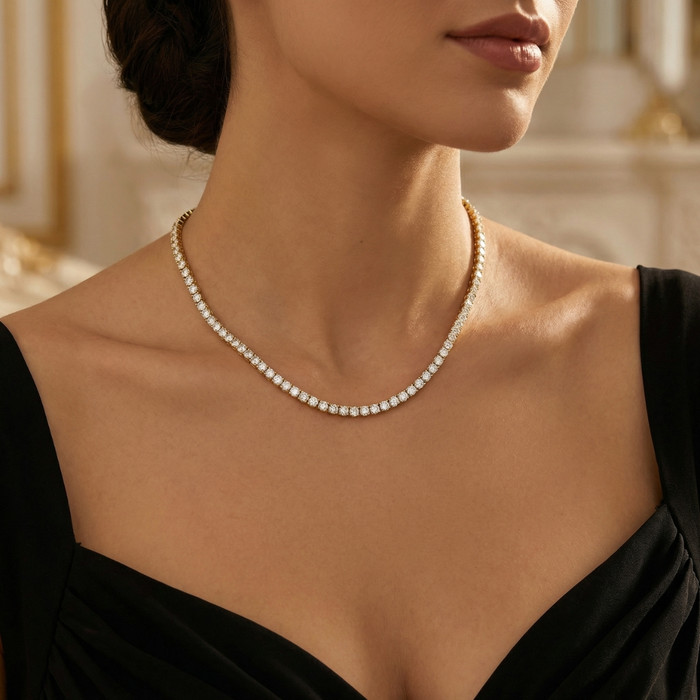 29 Ct Diamond Tennis Necklace 14K Yellow Gold 16" Lab Grown