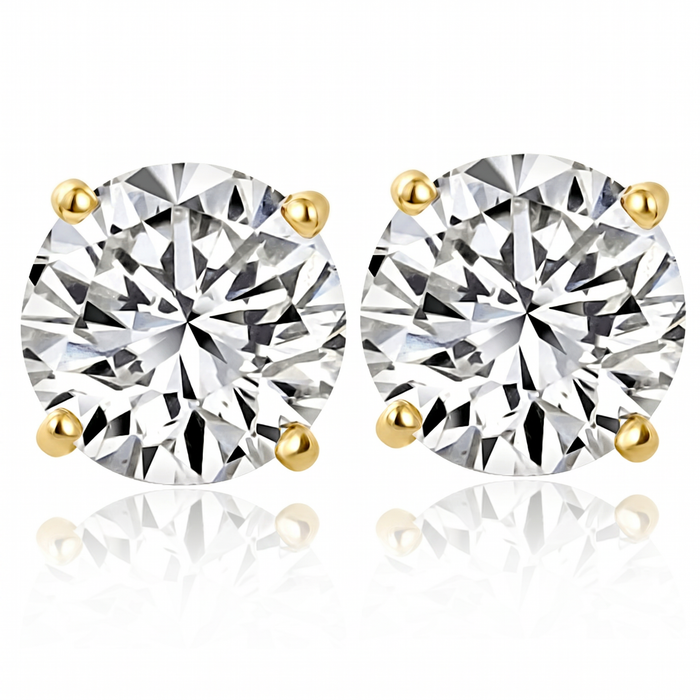 6.85CT Round Diamond Studs 14k Yellow Gold Lab Grown Screw Back Earrings