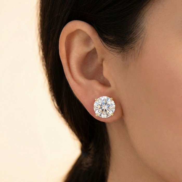 6.85CT Round Diamond Studs 14k Yellow Gold Lab Grown Screw Back Earrings