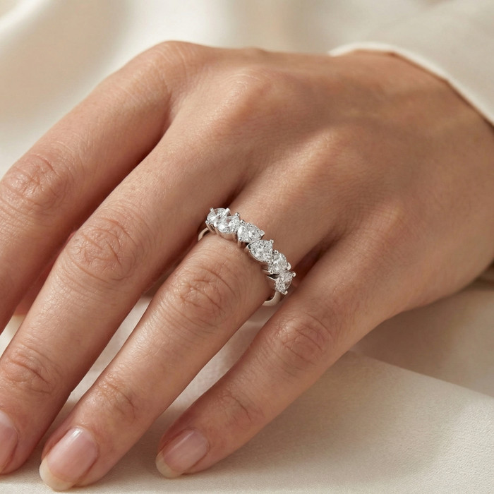 1 1/3CtPear Shaped Diamond Anniversary Band 14k Gold Lab Grown