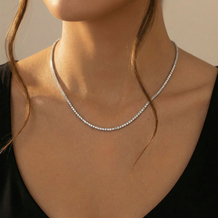 8Ct TW Diamond Tennis Necklace 4-Prong 14k White Gold 16" Lab Grown