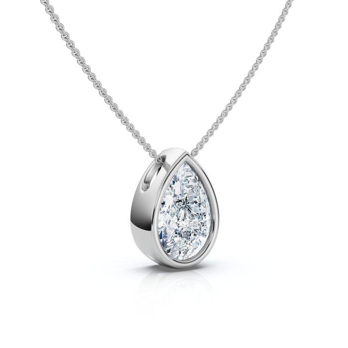 .50 - 2Ct Bezel Pear Shape Diamond Pendant 14k Gold Necklace 18" Lab Grown