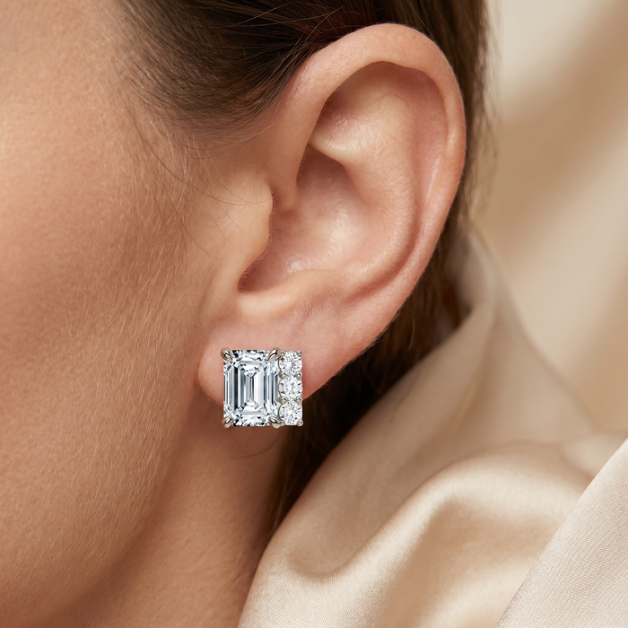 2 1/3Ct Emerald Cut Diamond Eloise Studs 14k Gold Earrings Lab Grown