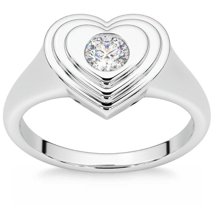 1/4Ct Diamond Solitaire Women's Sweetheart Signet Heart Ring 14k Gold Lab Grown