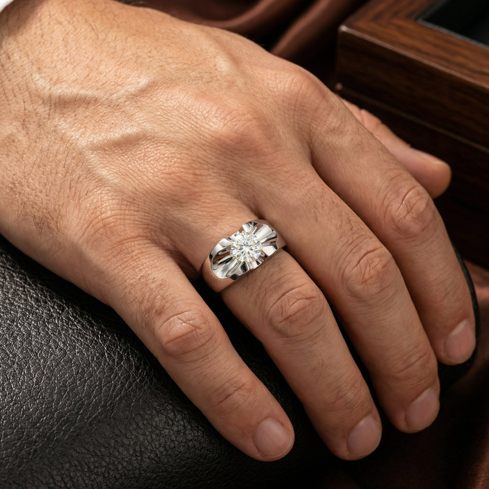 Men's 3/4Ct Solitaire Diamond Wedding Anniversary Ring 14k Gold Band Lab Grown