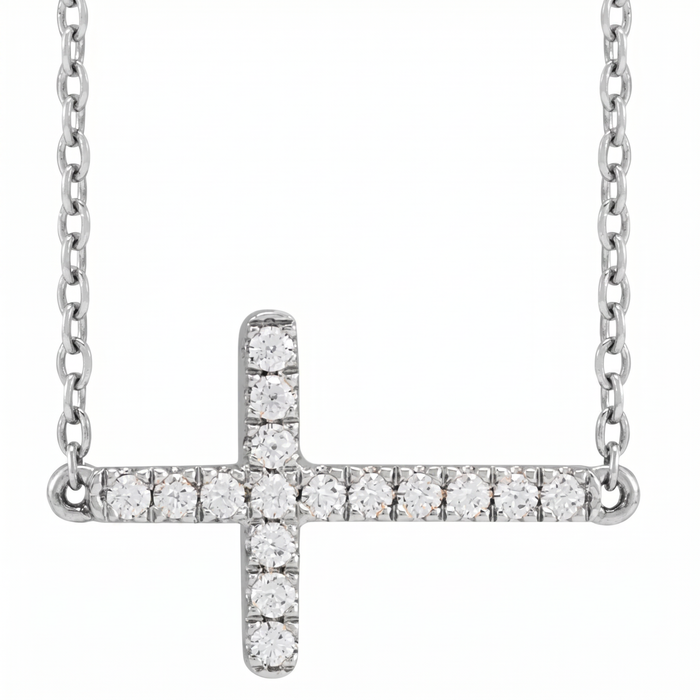 Women's 1/4Ct Diamond Sideways Cross 14k Gold 18" Lab Grown