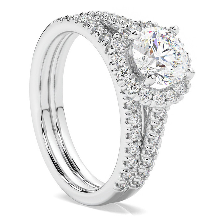 F/VS 1.50Ct Halo Diamond Engagement Wedding Ring Set 14k Gold Lab Grown F/VS 1.50Ct Halo Diamond Engagement Wedding Ring Set 14k Gold Lab Grown